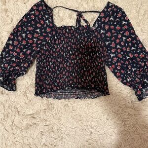 Francesca's Collections Navy Floral Blouse